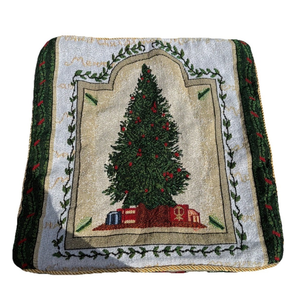 Christmas Tree Throw Pillow Tapestry Case Slip Cover Double Sided Poinsettia Red